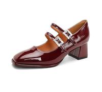 Scarpe col Tacco Alto con Punta Quadrata da Donna - Scarpe da Sposa Rosse con Tacco Spesso e Cinturino alla Caviglia - Scarpe Stile Mary Jane per Donna,Khaki5.5cm-35