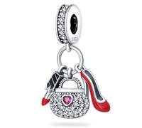 Scarpe col Tacco Alto, Fascino Borsa e Rossetto, Accessorio Braccialetto Fascino in Argento Sterling 925, Compatibile con Collana Braccialetto Pandora, Regalo per le Donne
