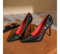 Scarpe col tacco alto nere con fondo rosso da donna, stiletto sexy da discoteca, in pelle verniciata, stile da banchetto, da cena, da donna, singole, con tacco alto da donna, con punta a punta, classi