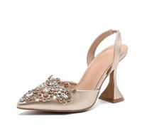 Scarpe col Tacco Alto Rosse con Punta a Punta e Strass di Cristallo, da Donna, Primavera Estate(Golden,36)