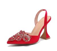 Scarpe col Tacco Alto Rosse con Punta a Punta e Strass di Cristallo, da Donna, Primavera Estate(Red,38)