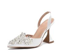 Scarpe col Tacco Alto Rosse con Punta a Punta e Strass di Cristallo, da Donna, Primavera Estate(White,37)