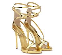 Scarpe col tacco donna 13CM Tacchi a spillo Cinturino alla caviglia Tacchi alti Sandali Open Toe Party Shoes-Golden||UK8.5