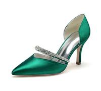 Scarpe col Tacco Donna Eleganti Décolleté con Tacco Alto Scarpe Punta Chiusa con Strass,Verde,38 EU