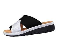 Scarpe Comode con Suola Piatta in Pelle PU Sandalo Correttore per Alluce Valgo Donne Morbido Ortopedico Bunion Infradito con Arco di Sostegno Ciabatte da Spiaggia A Pianta Larga-Black||35