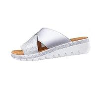 Scarpe Comode con Suola Piatta in Pelle PU Sandalo Correttore per Alluce Valgo Donne Morbido Ortopedico Bunion Infradito con Arco di Sostegno Ciabatte da Spiaggia A Pianta Larga-Silver||38