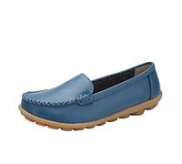 Scarpe comode da donna estive, slip-on per il tempo libero, antiscivolo, casual, in pelle, suola morbida, comode, morbide, leggere, casual, piatte, da donna, azzurro, 38 EU