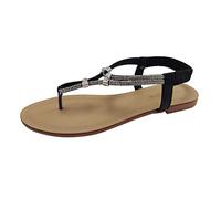 Scarpe Comode Donna Estive Sandali Comodi Estivi Sandali con perline piatte da donna Scarpe estive Comfort con cinturino elastico alla caviglia Bassi Eleganti Ciabattine (Black 37)