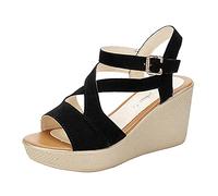 Scarpe Comode Donna Estive Sandali Con Plateau Ladies Causale Strap Sandals Roman Fish Mouth Open Toe Fashion Piattaforma Solid Color Sandals Sandali Dorati Donna Scarpe Con Zeppa (Black 37)