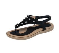 Scarpe Comode Donna Estive Sandali Elegante Scarpe basse da donna Sandali estivi con perline di fiori bohémien comode con cinturino elastico Ciabattine Estive Comodi (Black 42)