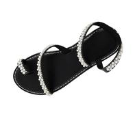 Scarpe Comode Donna Estive Sandali Gomma Sandali Estivi da Donna Nuovi in Europa e Negli Stati Uniti Con Punta A Clip e Fondo Piatto Con Perle Comodi Punta (Black 39)