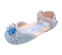 Scarpe Comunione Bambina Scarpette Danza Sandali da Ragazza Decorazione con Diamanti Luminosi Versatile Fondo Piatto Scarpe da Principessa con Gancio 4-10 Anni (Blue, 28 Little Child)