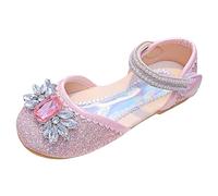 Scarpe Comunione Bambina Scarpette Danza Sandali da Ragazza Decorazione con Diamanti Luminosi Versatile Fondo Piatto Scarpe da Principessa con Gancio 4-10 Anni (Red, 30 Little Child)