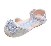 Scarpe Comunione Bambina Scarpette Danza Sandali da Ragazza Decorazione con Diamanti Luminosi Versatile Fondo Piatto Scarpe da Principessa con Gancio 4-10 Anni (White, 33 Big Kids)