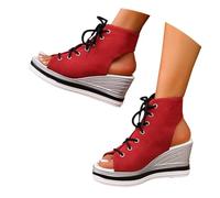 Scarpe Con Le Donne Europa E Gli Noi Stile Rotondo Aperto Pizzo Anteriore Delle Donne Di Grandi Dimensioni Con Sandali Scarpe Donna Stivali Rosso, Colore: rosso, 39 EU