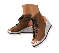 Scarpe Con Le Donne Europa E Gli Noi Stile Rotondo Aperto Pizzo Anteriore Delle Donne Di Grandi Dimensioni Con Sandali Scarpe Donna Stivali Rosso, marrone, 38 EU