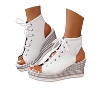 Scarpe Con Le Donne Europa E Gli Noi Stile Rotondo Aperto Pizzo Anteriore Delle Donne Di Grandi Dimensioni Con Sandali Scarpe Donna Stivali Rosso, bianco, 38 EU