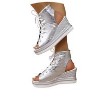 Scarpe Con Le Donne Europa E Gli Noi Stile Rotondo Aperto Pizzo Anteriore Delle Donne Di Grandi Dimensioni Con Sandali Scarpe Donna Stivali Rosso, argento, 39 EU