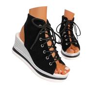 Scarpe Con Le Donne Europa E Gli Noi Stile Rotondo Aperto Pizzo Anteriore Delle Donne Di Grandi Dimensioni Con Sandali Scarpe Donna Stivali Rosso, Nero , 38 EU