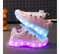 Scarpe con luci LED ricaricabili USB, in materiale di pelle, con pulsanti rotanti a sette colori, adatte per bambini e adolescenti, scarpe sportive per primavera e autunno, in grado di cambiare colore