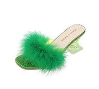Scarpe con piume da donna sandali trasparenti da donna antiscivolo scarpe casual con tacco medio basso sandali a punta quadrata tacchi aperti traspiranti pantofole in finta peluche pantofole estive da