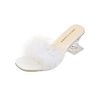 Scarpe con piume da donna sandali trasparenti da donna antiscivolo scarpe casual con tacco medio basso sandali a punta quadrata tacchi aperti traspiranti pantofole in finta peluche pantofole estive da