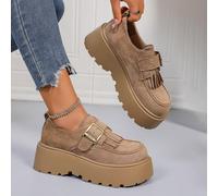 Scarpe con plateau e nappe da donna, le più alla moda di quest'anno, scarpe con fibbia e nappe, slip-on, punta tonda, stile retrò classico, tacco a zeppa da 7 cm, adatte per festival musicali, passere