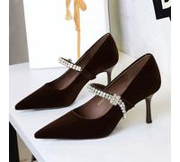 Scarpe con punta affusolata e collo basso, stile europeo e americano, con decorazione di strass, tacco sottile , adatte per uso quotidiano e per feste, per donne CN34,CN35,CN36,CN37,CN38,CN39,CN40Poli