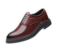 Scarpe con punta in acciaio, da uomo alla moda e da uomo, in pelle, con tacco basso, in pizzo, tinta unita, casual, business, britannico, colore nero, extra largo, marrone, 48 EU