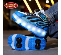 Scarpe con rotelle per bambini e adolescenti, versione aggiornata con maggiore stabilità, scarpe sportive a doppio uso rimovibili, pattini a rotelle cool da strada, scarpe luminose per sport all'apert