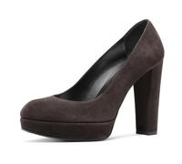 Scarpe con Tacco a Blocco e Plateau Mary Jane da Donna, Classiche con Punta Tonda in Pelle Scamosciata Chiuse Tacco Alto Comode ed Eleganti Indossare sotto i Tacchi Alti Sera,Marrone,37 EU