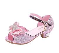 Scarpe con tacco a spillo per bambini, con fiocco e perle, scarpe da principessa con strass, alla moda, tacco grosso, scarpe da ballo Mary Janes temperamatite, Colore: rosa., 31 EU