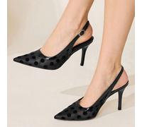 Scarpe con tacco alto a pois in rete, stile retrò coreano, con elementi a pois e design a punta, dolce ed elegante, adatte per lavoratrici d'ufficio di età compresa tra 18 e 40 anni, giovani donne, pe