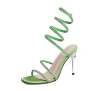 Scarpe con Tacco Donna Sandali con Tacco a Spillo a Due Cinturini con Strass e Punta Aperta for Donna, fasciati alla Caviglia(Green,36-37)