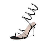 Scarpe con Tacco Donna Sandali con Tacco a Spillo a Due Cinturini con Strass e Punta Aperta for Donna, fasciati alla Caviglia(Black,41-42)