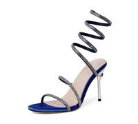 Scarpe con Tacco Donna Sandali con Tacco a Spillo a Due Cinturini con Strass e Punta Aperta for Donna, fasciati alla Caviglia(Blue,37-38)