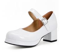 Scarpe con Tacco Medio da Donna Scarpe Lolita Cinturini Scarpe Mary-Janes Scarpe con Tacco da Ragazza Scarpe da Ballo per Feste da Donna,Bianca,35 EU