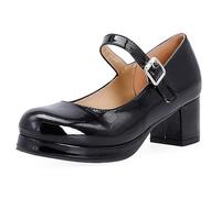 Scarpe con Tacco Medio da Donna Scarpe Lolita Cinturini Scarpe Mary-Janes Scarpe con Tacco da Ragazza Scarpe da Ballo per Feste da Donna,Nero,38 EU