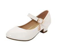 Scarpe con Tacco Principessa Eleganti Lucente Comunione Cerimonia Ballerine Bambina Tacchi Ragazza Pelle Microfibra Athena Bianco Vestito Carnevale Bambino