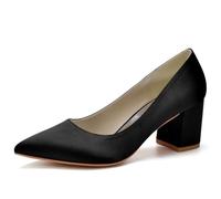 Scarpe con Tacco Punta Aguzza Tacco A Blocco Donna in Raso Slip On Scarpe Eleganti per Invitata A Matrimonio E Abbigliamento Formale vestibilità Comoda Tacco 6cm,Nero,40 EU