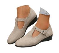 Scarpe con zeppa bassa da donna, comode, con supporto per arco plantare, leggere, in pelle scamosciata, con tacco basso, casual, da lavoro, ballerina, con fibbia alla caviglia, stile retrò, per il