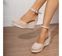 Scarpe con zeppa da donna per l'estate, scarpe intrecciate da spiaggia comode e con design traforato, taglie dalla 34 alla 43, scarpe da donna di taglia piccola e grande, scarpe con zeppa color albico