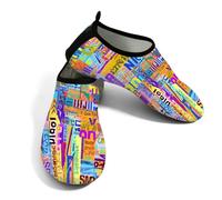 Scarpe da acqua da donna e uomo colorate graffiti lettere scarpe da spiaggia a piedi nudi calzini da nuoto ad asciugatura rapida, Lettere Graffiti Colorate, 42/42.5 EU