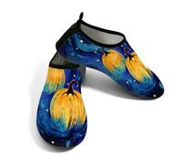 Scarpe da acqua da donna e uomo, per Halloween, blu con zucca di fuoco, scarpe da spiaggia a piedi nudi, calzini da nuoto ad asciugatura rapida, Zucca di fuoco blu di Halloween, 37.5/38.5 EU