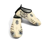 Scarpe da acqua da donna e uomo, vintage, nautiche, oceano, barca a vela, bussola, scarpe da spiaggia a piedi nudi, calzini da nuoto ad asciugatura rapida, Bussola nautica vintage con barca a vela, 40