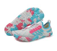Scarpe da acqua per donne e uomini, con punta larga, antiscivolo e ad asciugatura rapida, traspiranti, per spiaggia, piscina, acqua, nuoto, surf, escursionismo, passeggiate, Rosa e blu., 39 1/3 EU