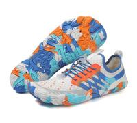 Scarpe da acqua per donne e uomini, con punta larga, antiscivolo e ad asciugatura rapida, traspiranti, per spiaggia, piscina, acqua, nuoto, surf, escursionismo, passeggiate, Bianco blu, 44 EU