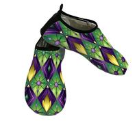 Scarpe da acqua verde viola Mardi Gras plaid per donne e uomini, scarpe da nuoto ad asciugatura rapida, calzini acquatici a piedi nudi per la spiaggia, Multi, 38.5/39.5 EU