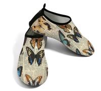 Scarpe da acqua vintage con farfalle e giornali, per donne e uomini, ad asciugatura rapida, con suola antiscivolo in TPR, calzini leggeri da spiaggia a piedi nudi, per piscina, surf, kayak, pesca