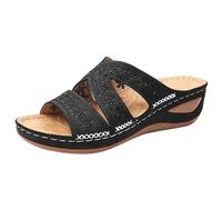Scarpe da bagno unisex da donna con supporto ad arco, sandali in stile ortotico, sandali romani antiche con stampe eleganti, cave, traspiranti, scarpe estive antiscivolo, Nero , 36 EU
